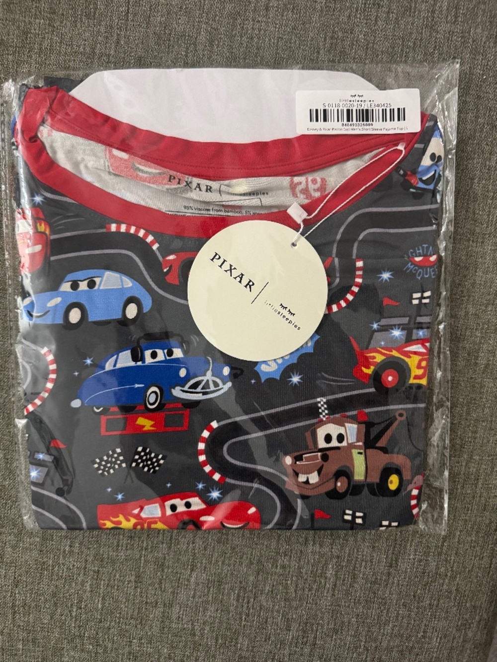 Little Sleepies Piston Cup Cars Men’s Short Sleeve Top Large
